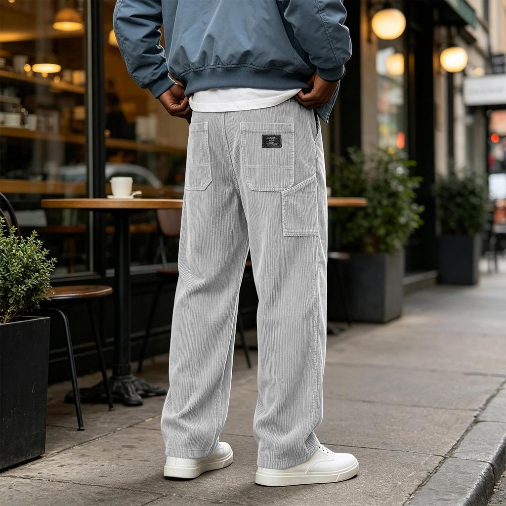 Men's Corduroy Multi-Pocket Cargo Pants Loose Fit Vintage Casual Straight Leg for Everyday Wear