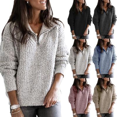 Casual Γυναικείο Φθινοπωρινό Πουλόβερ Ζιπ με Όρθιο Γιακά, Μακριά Μανίκια, Ζεστό Πλεκτό