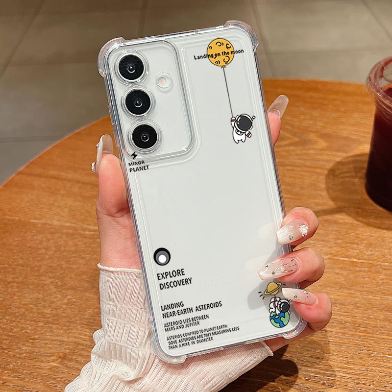 Cute Astronaut Patterned Phone Case For Samsung Galaxy S26 S25 S24 S23 Ultra S22 Plus S21 S24 S25 FE Clear Shockproof Soft Cover