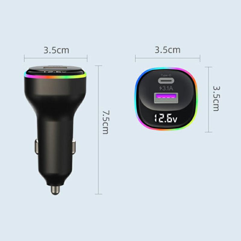 K2S PD 65W Phone Fast Charging Adapter USB+Type-C Car Charger with Type-C/8-Pin Spring Cable