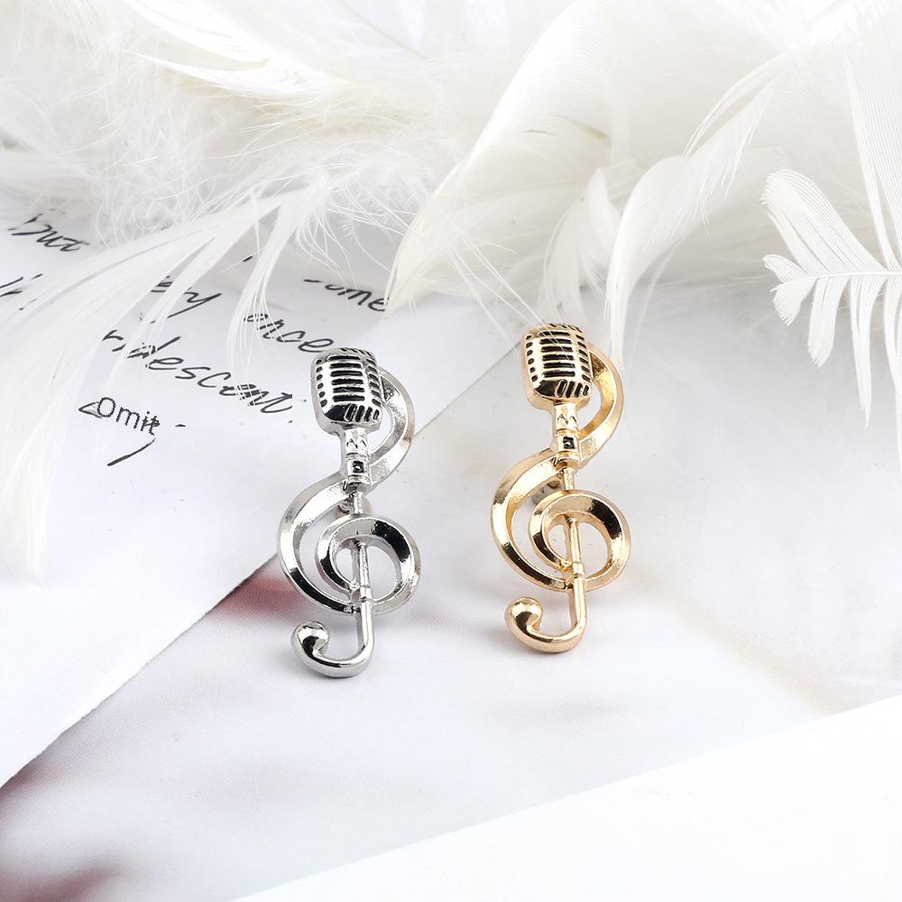 Alloy Gold & Silver Microphone Note Brooch for Backpacks