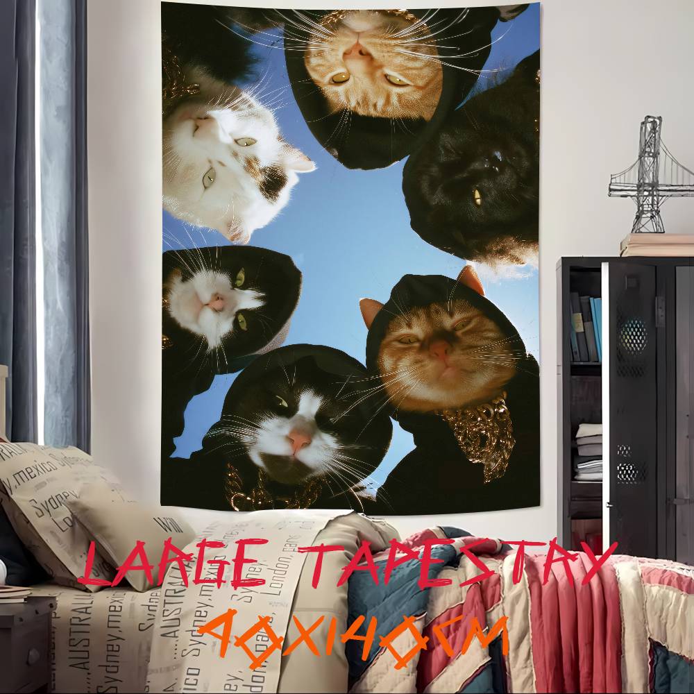 Cool Fashion Funny Cool Cat Tapestry Decoration Bedroom Dormitory Background Cloth Holiday Home Party Living Room Club Tapestry