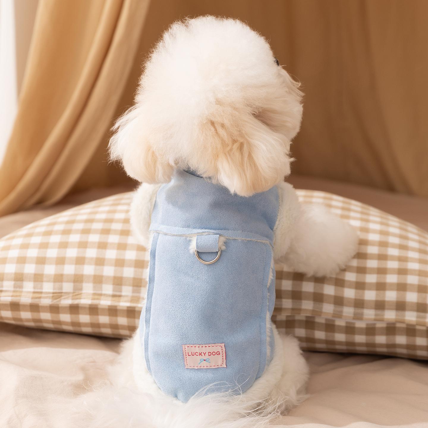 

Pet Padded Vest Solid Winter Warmth Cotton Coat Dog Clothes Teddy Small Medium Dog Sleeveless Jacket with Traction Buckle Pink M синій