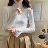 Chic and Pretty Semi-turtleneck Lace Sweater with Long Sleeves and Knitted Bottoming Shirt Women's Top