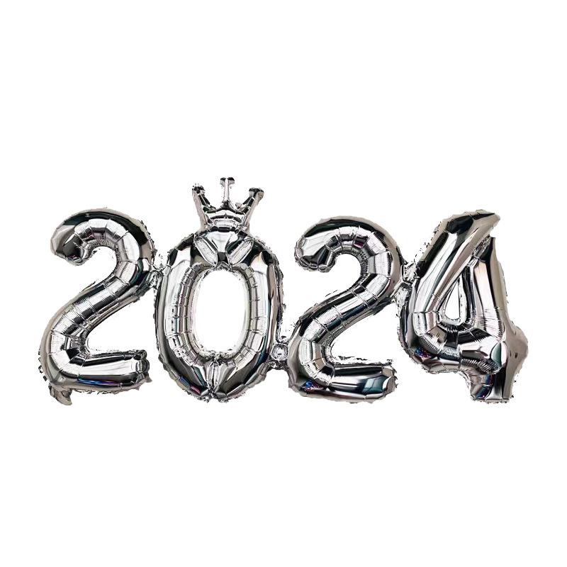 2024 New Year's Decoration Balloon 16 Inch Siamese Numbers Aluminium Film Balloon Company Anniversary Celebration Family Gathering Balloon