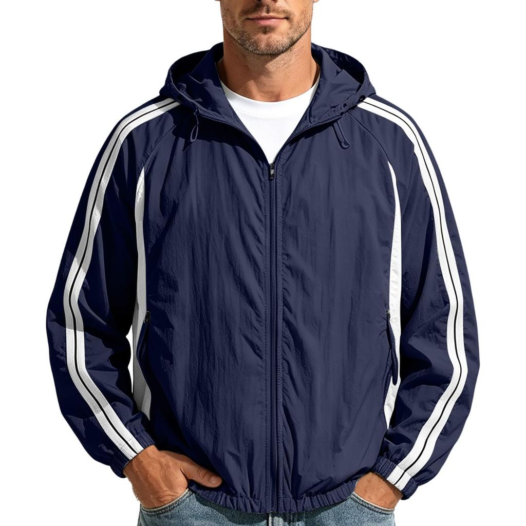 Men's Casual Lightweight Hooded Jacket Quick Dry Long Sleeve Zip Up Windbreaker for Outdoor Sports and Travel