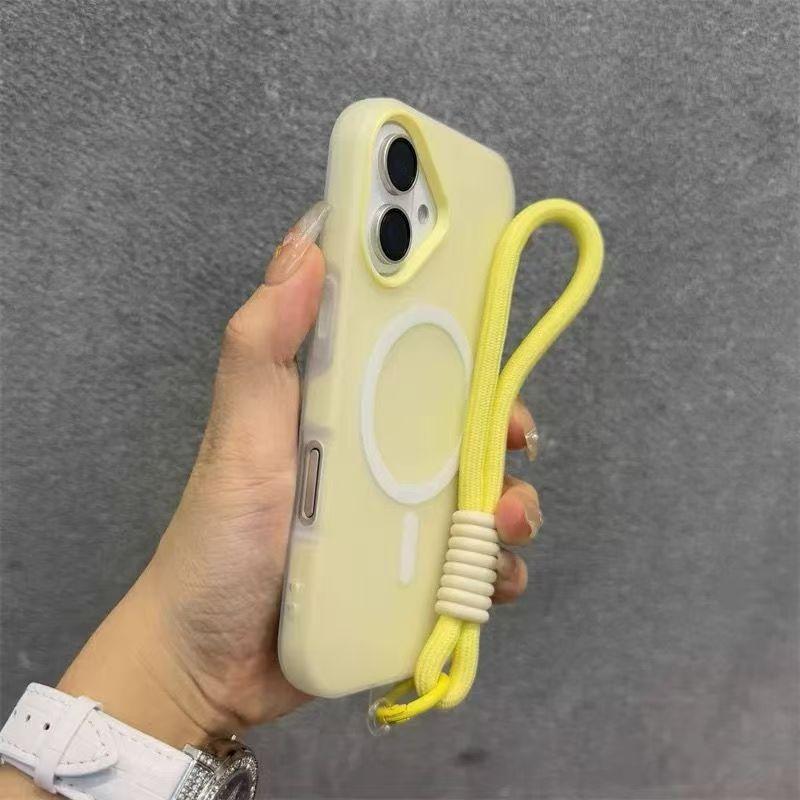 for Magsafe Candy Contrast Lanyard Magneti Case for iPhone 17 16 15 Pro Max 14 Plus 11 12 13 17 Air Hand Wrist Strap Matte Cover