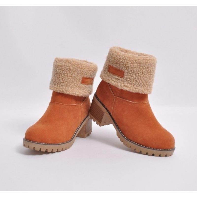 Large Size Velvet Thermal Short Boots Women's Autumn and Winter New Thick Heel Medium Heel Martin Boots Snow Boots