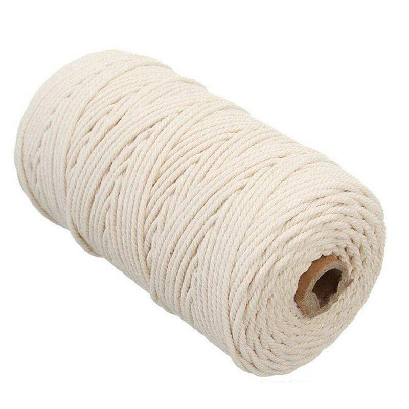 100/200M 3mm Natural Beige Cotton Twisted Cord Rope Artisan Macrame String DIY Craft