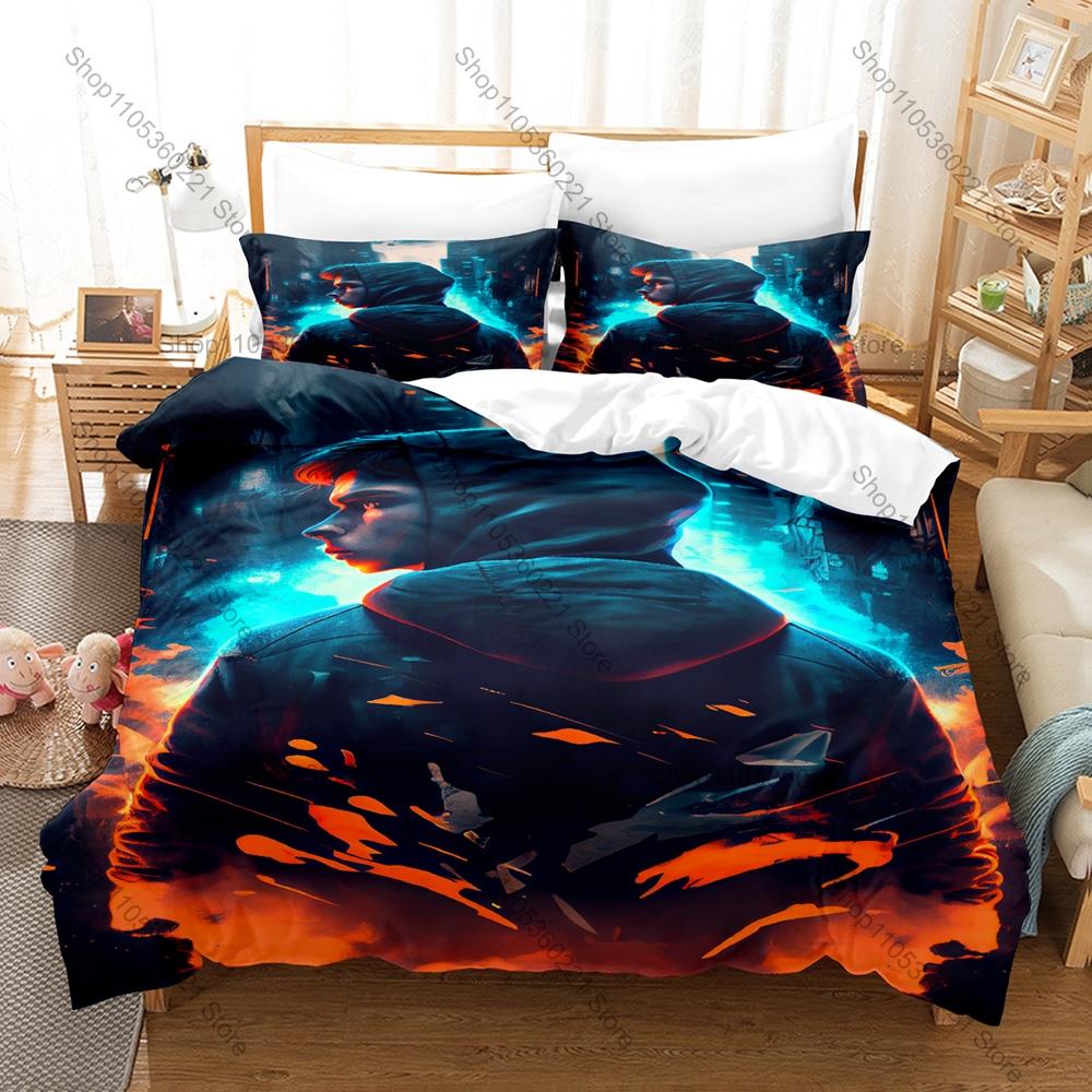 Cool Artistic Boy Abstract Figure Duvet Cover + 2 Pillowcases Aesthetic Line Art Print Polyester Teen Bedroom Decor