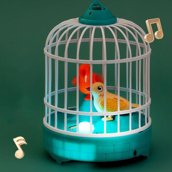 Kids Birdcage Toy with Sound Light Flapping Wings Detachable Hook Voice Control Funny Toddlers Educational Simulated Bird Model Toy Boys Girls Gift