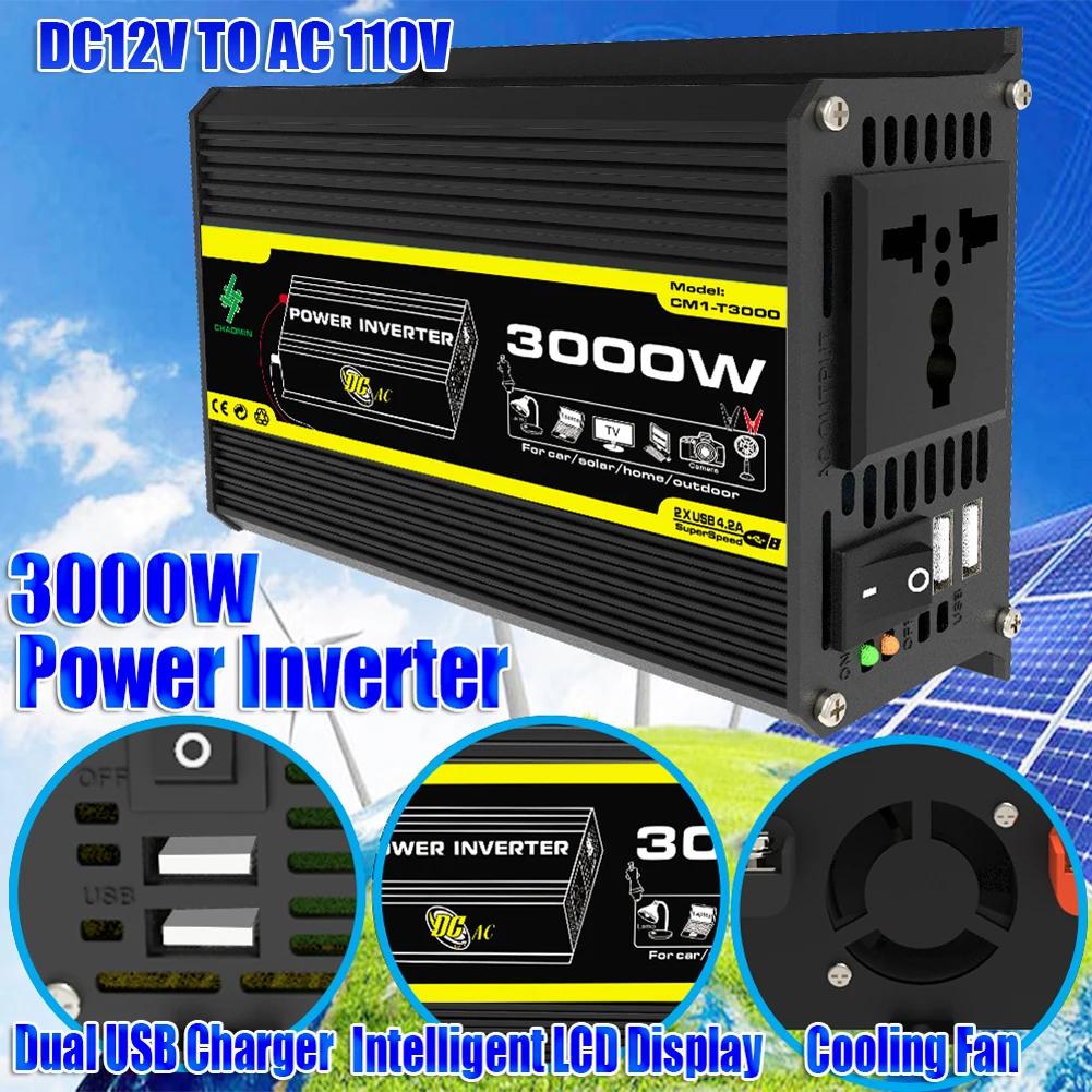 6000W 3000W Car Inverter Modified Sine Wave Voltage Transformer Power Converter DC 12V To AC 110V 220V LCD Display Dual USB Port