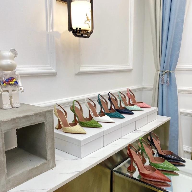 Fashion 2025 New Leather Fairy Wind High Heels Women's Crocodile Pattern Pointed Wine Glass Stiletto Side Empty Back Strap Sandals Women