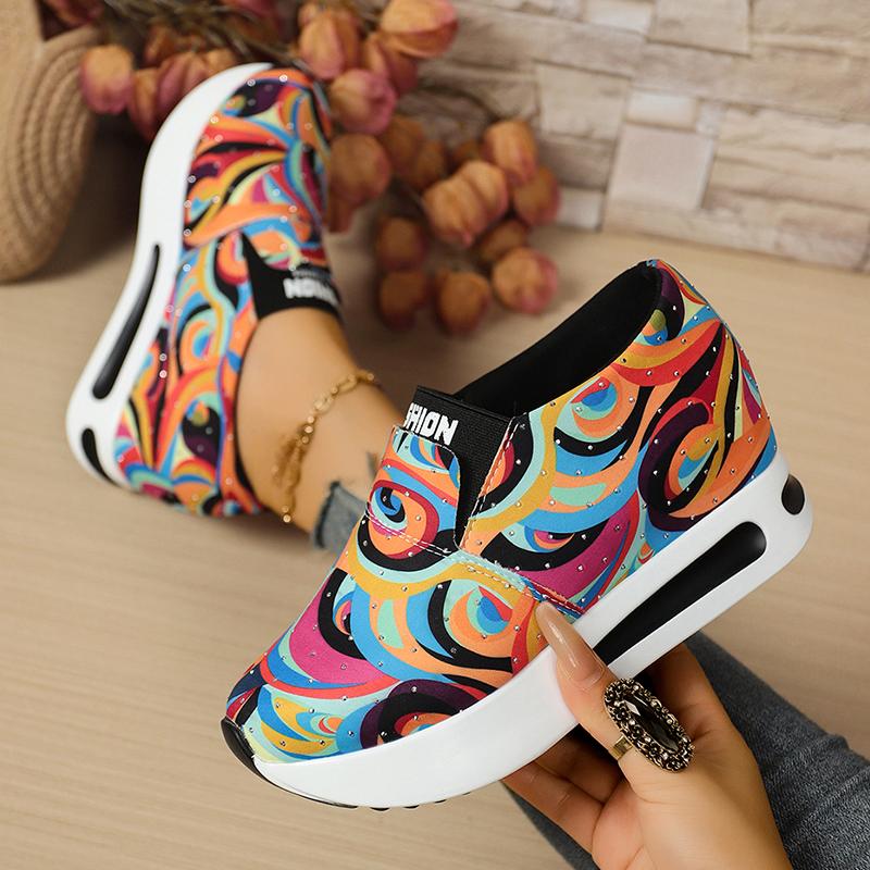Fashion Fashion Graffiti Platform Sneakers for Women Lightweight Height Increase Casual Shoes Woman Comfy Slip On Hidden Wedge Sneakers