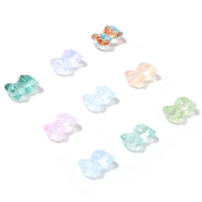 20pcs/lot Mini Small Bear Glass Beads For Jewelry Making Colored Charm Loose Lampwork Beads DIY Handmade Bracelet Necklace Gift
