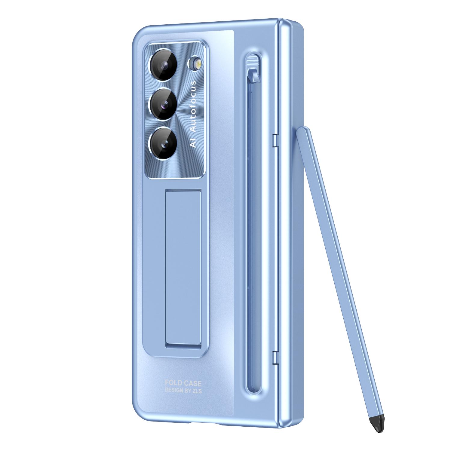 360 Full Protection pántové puzdro pre Samsung Galaxy Z Fold 6 5 4 3 Originál s dotykovým perom Skladací kryt Stojan na fóliu z tvrdeného skla For Galaxy Z Fold 4 modrá