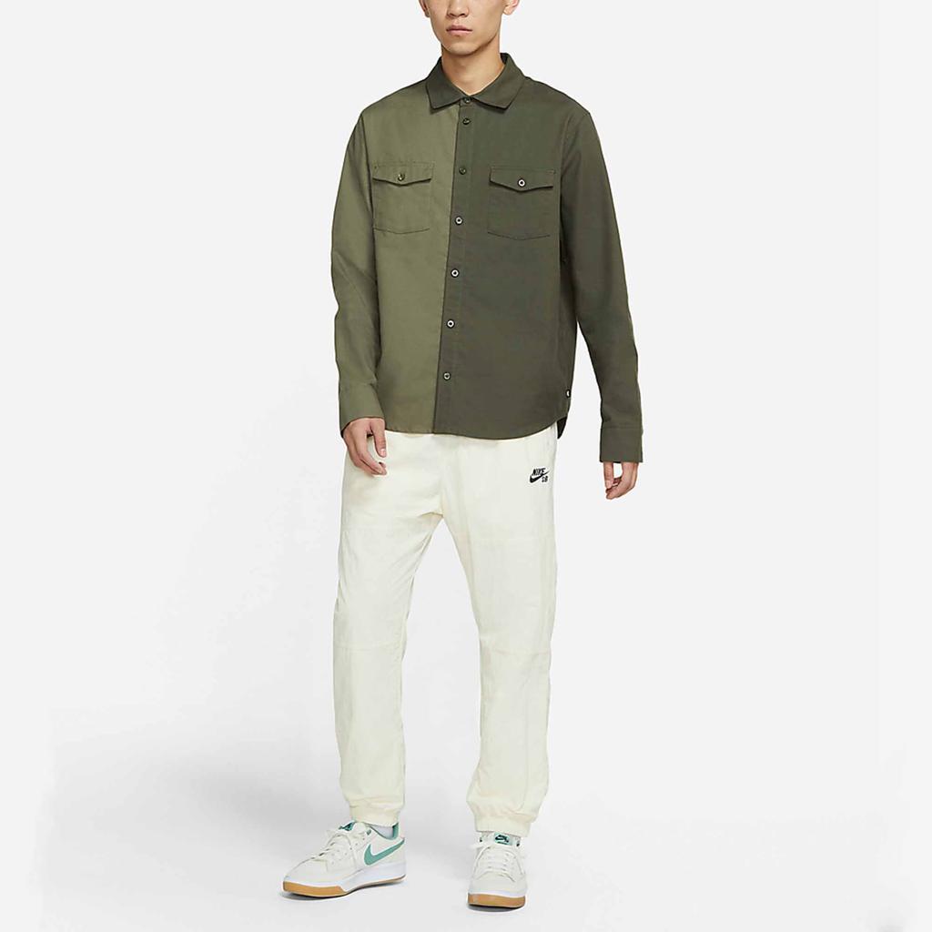 Nike SB Flannel Patchwork Long Sleeve Shirt Men Tops Olive-Green DA4168-325