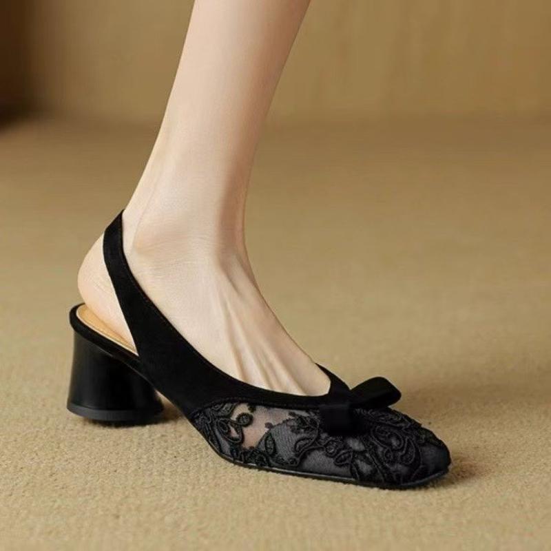 Fashion Sexy Lace Women's High Heels Sandals Designer Bow Heeled Shoes 2025 Summer Elegant Chunky Pumps Party Dress Zapatillas De Mujer