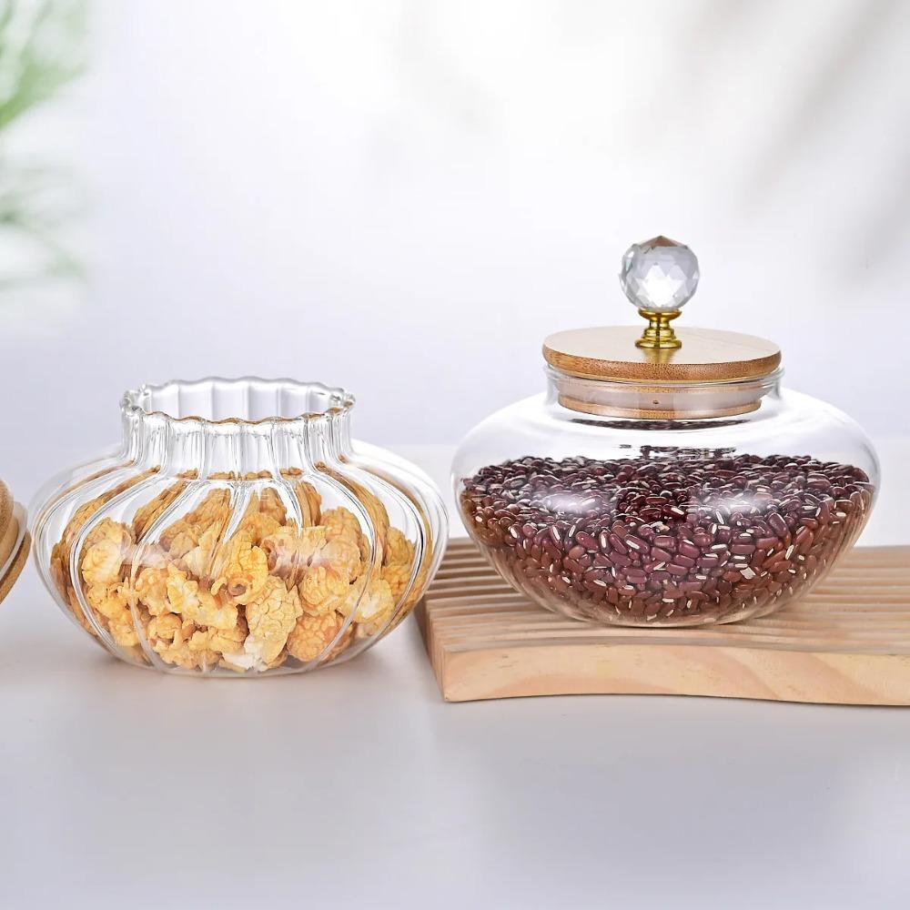 Airtight Glass Sealed Jar Wooden Lid Moisture-Proof Coffee Bean Storage Tank Clear Diamond Shape Grip Sugar Salt Container