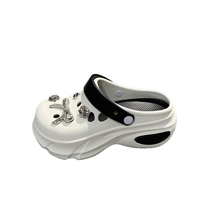 

Симпатичные женские двухцветные туфли с дырочками, пляжные сандалии на толстой подошве, нескользящие и водонепроницаемые домашние тапочки-мешки, женские 39/40