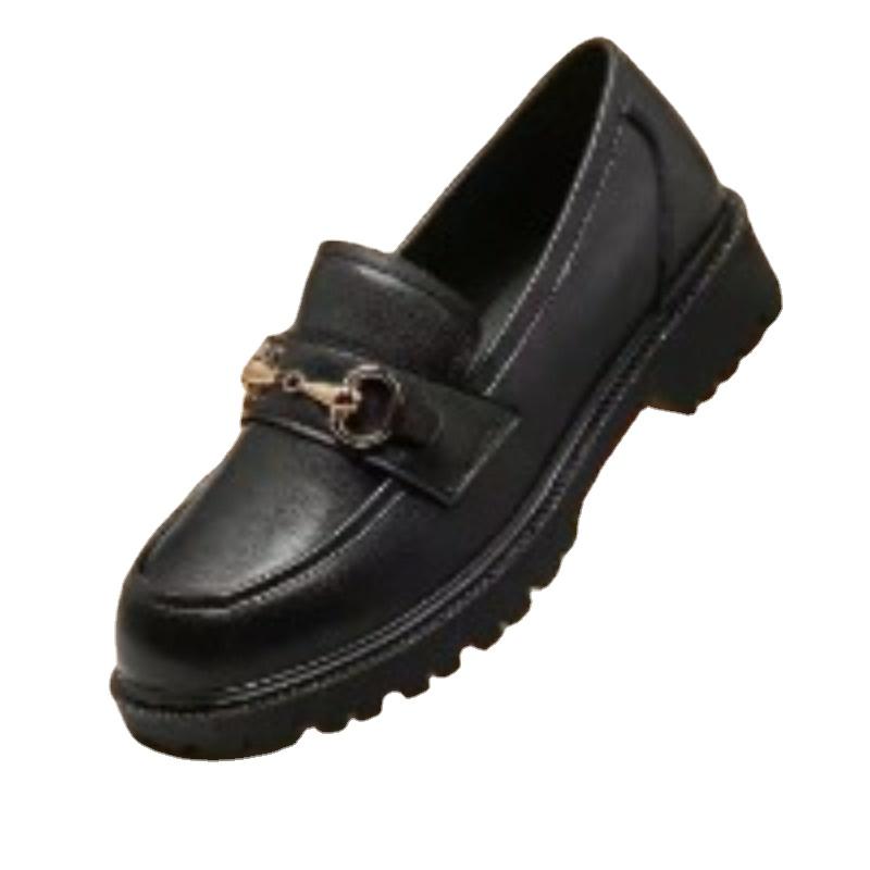 

Женские туфли из мягкой кожи на плоской подошве, новые весенние туфли на платформе с металлическими пуговицами в стиле ретро для женщин, студентов, офисных дам, лоферы 40 чёрный