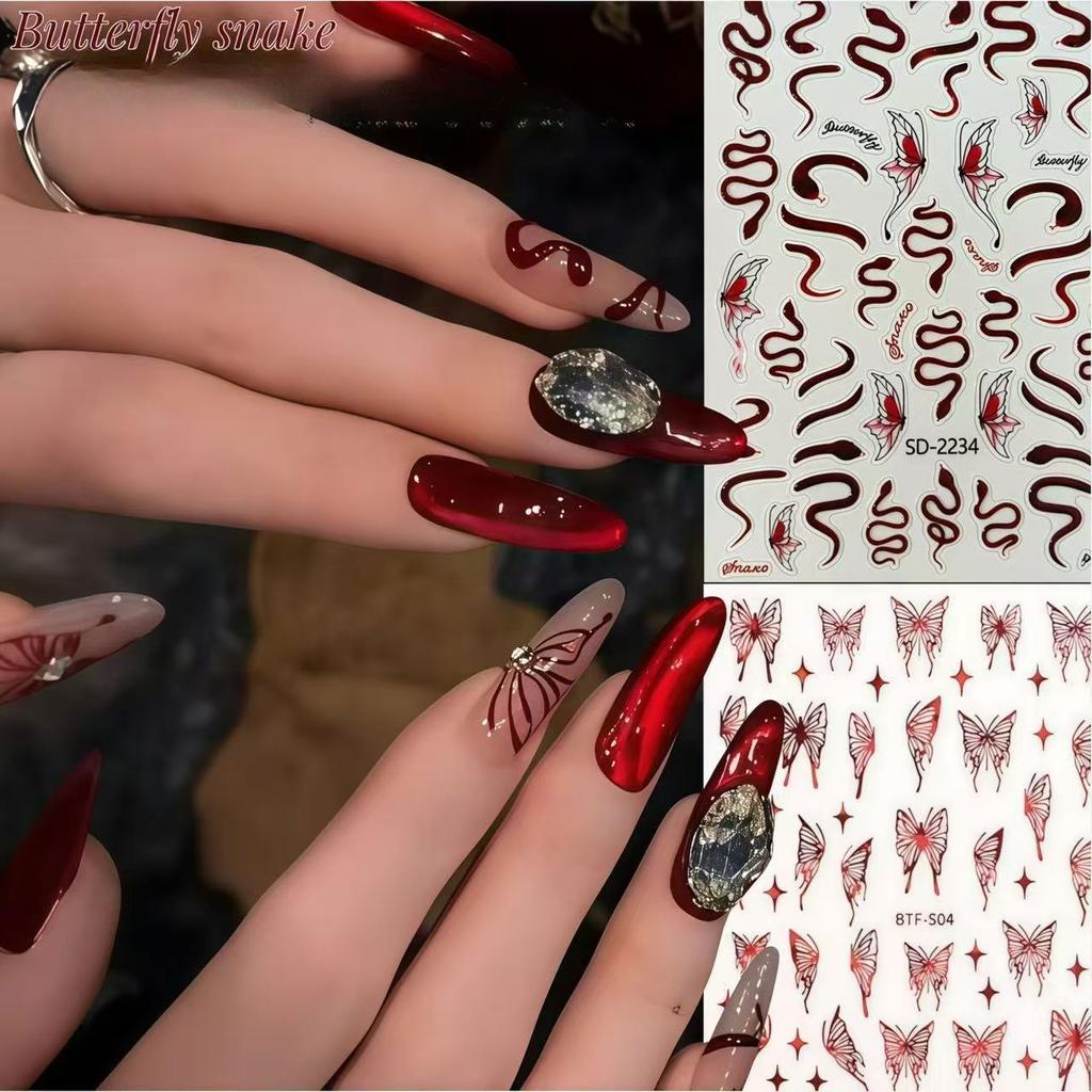New Year of Snake Nail Art Sticker Rich Little Red Snake Relief Sweet Little White Snake Butterfly Little Snake Snake Back Glue Glue Sticker