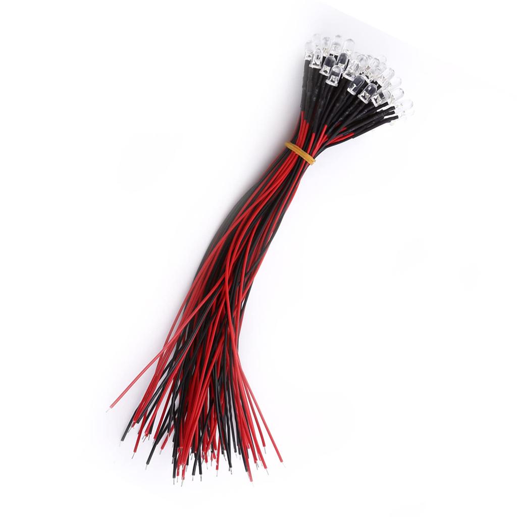 50 peças Diodos Pré-cablados Ultrabrilhantes LED Transparente Diodos Emissores de Luz LED Transparente