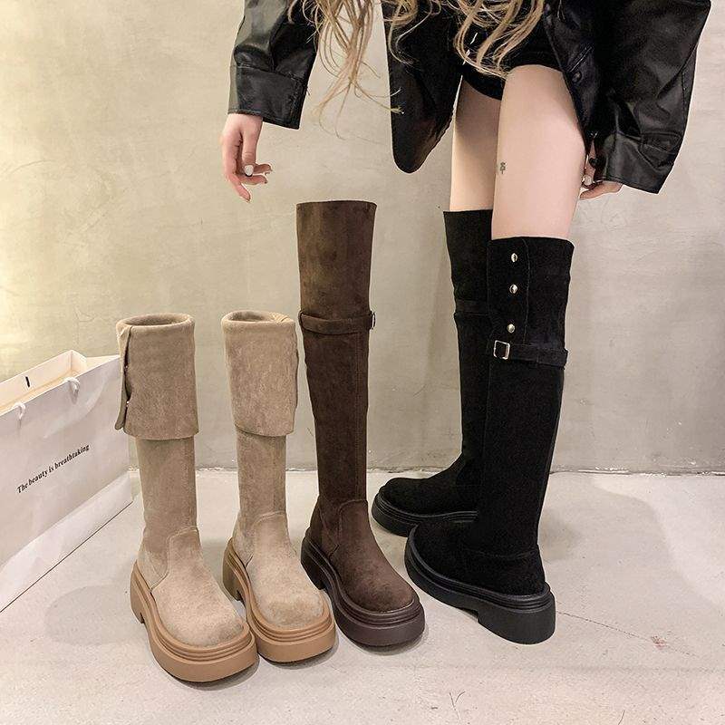 Two Wear Folded Thick-soled Boots for Children, New Thick-heeled Knee Knight Boots In Autumn and Winter 2025, Spring and Autumn
