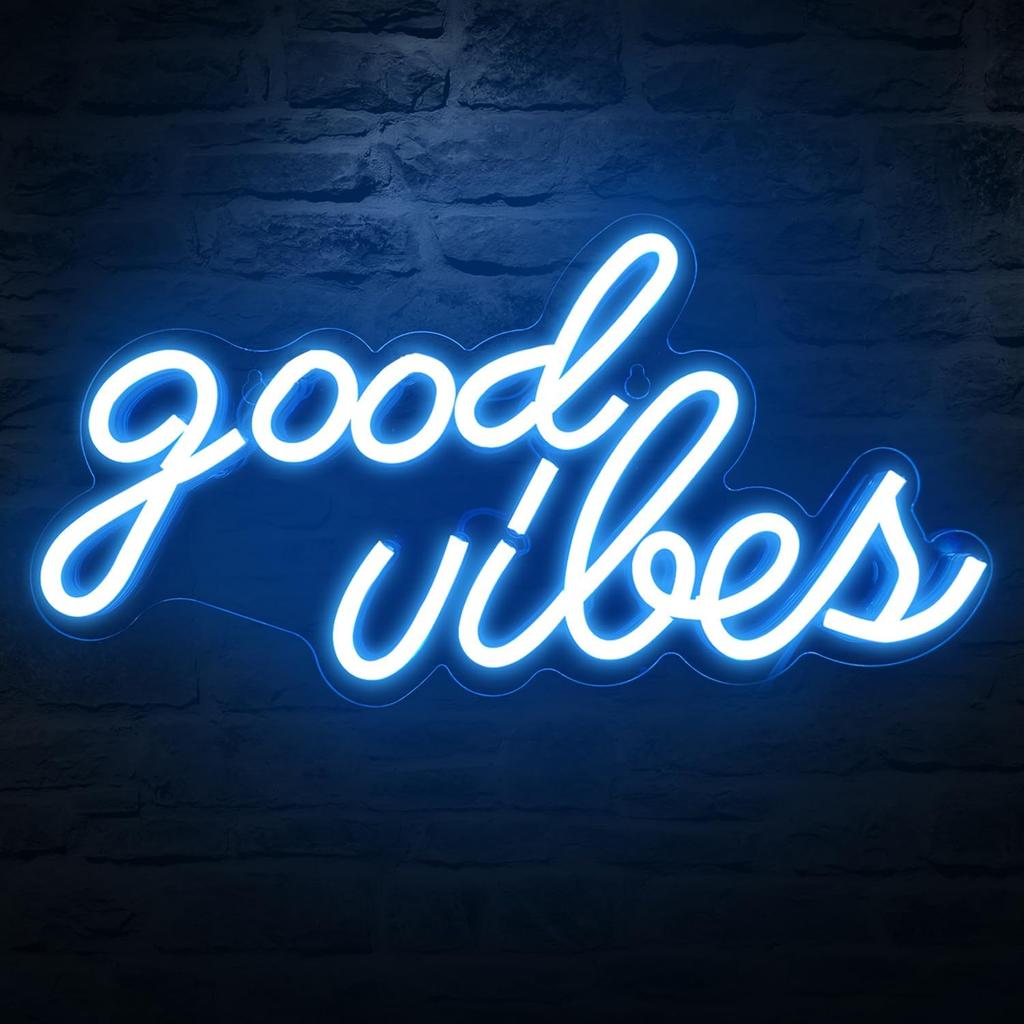 DECANIT Good Vibes Neon Sign for Bedroom Wall Decor Powered by USB Neon Light, Ice Blue Color,16.1"x8.3"x0.6"