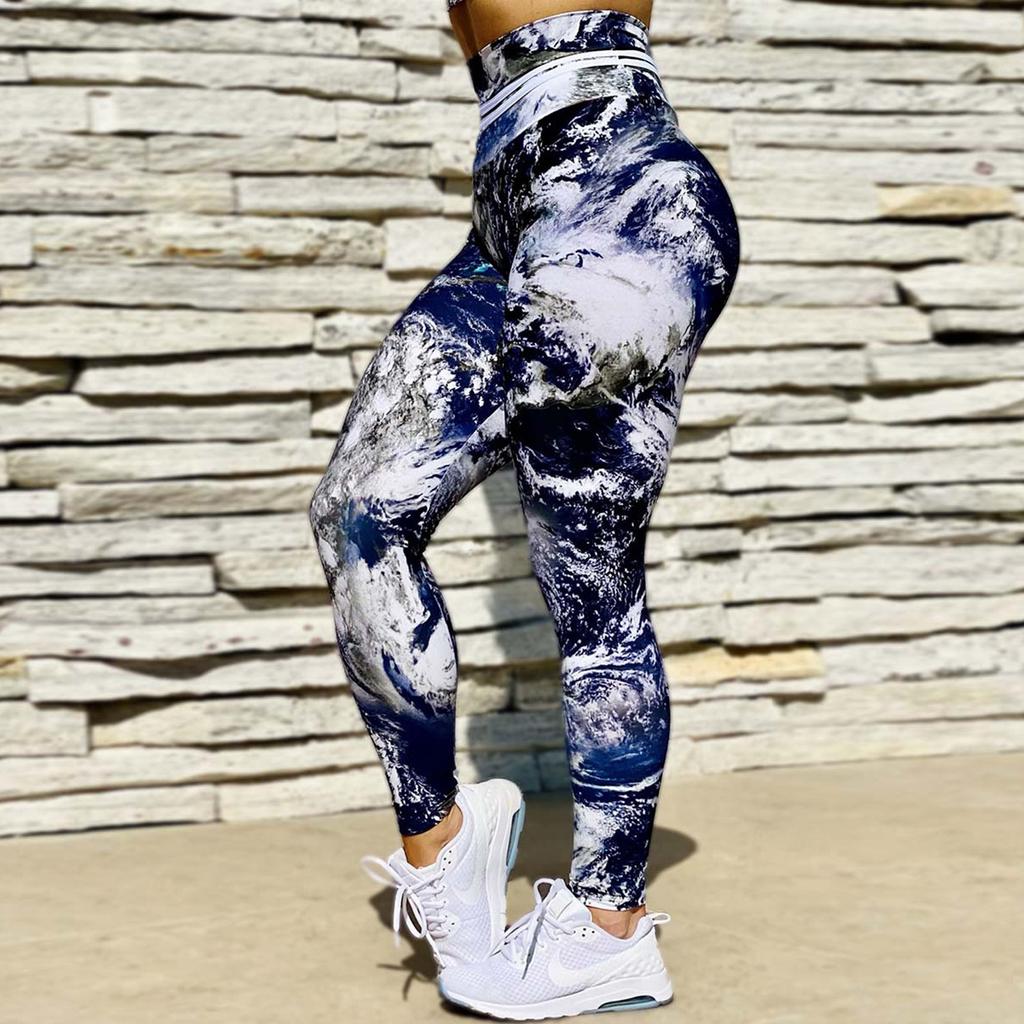 New Abstract Printed Naked Yoga Pants for Women, High Waist, Hip Lifting, Running, Tight, Elastic Sports and Fitness Pants