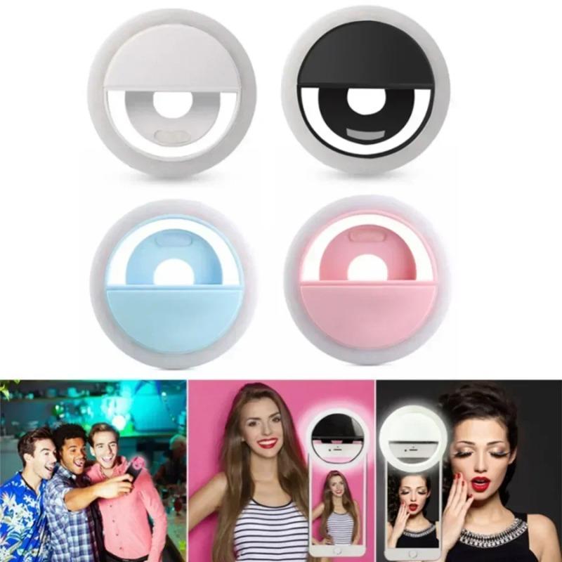 Mini LED Selfie Ring Light USB Rechargeable Portable Clip-On Lamp for Mobile Phone Live Stream Makeup Photography