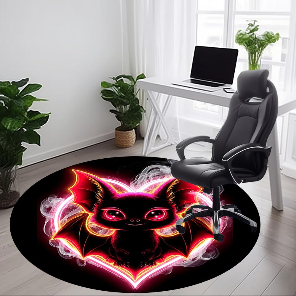 1pc Neon Bat Office Round Area Rug, Under Office Chairs Bedroom Living Room Home Decor, Room Deco