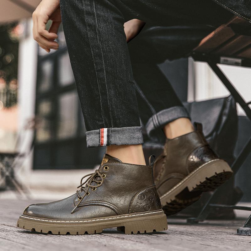 Herren Echtleder Schnür-Stiefeletten Neue Lässige Winterschuhe Rutschfeste Outdoor-Wanderstiefeletten Neue Herren-Sneaker