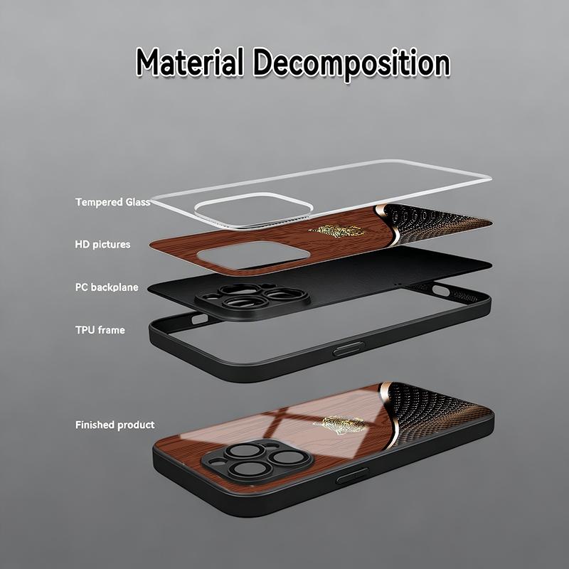 Tiger Head Wood Grain Tempered Glass Phone Case for iPhone 17 16 Pro Max 15 14 Plus 13 12 11 Pro 16E 17Air X XR XS 7 8 SE2 Cover