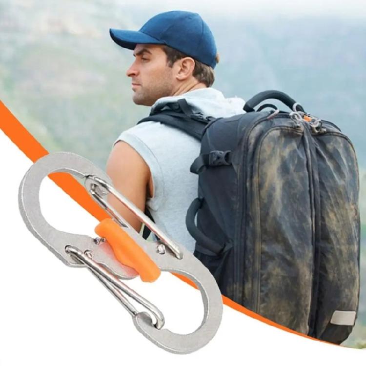Small Stainless Steel 8 Shape Safety Clip Weatherproofed Carabiner Hook for Hiking Climbing and Daily Carry