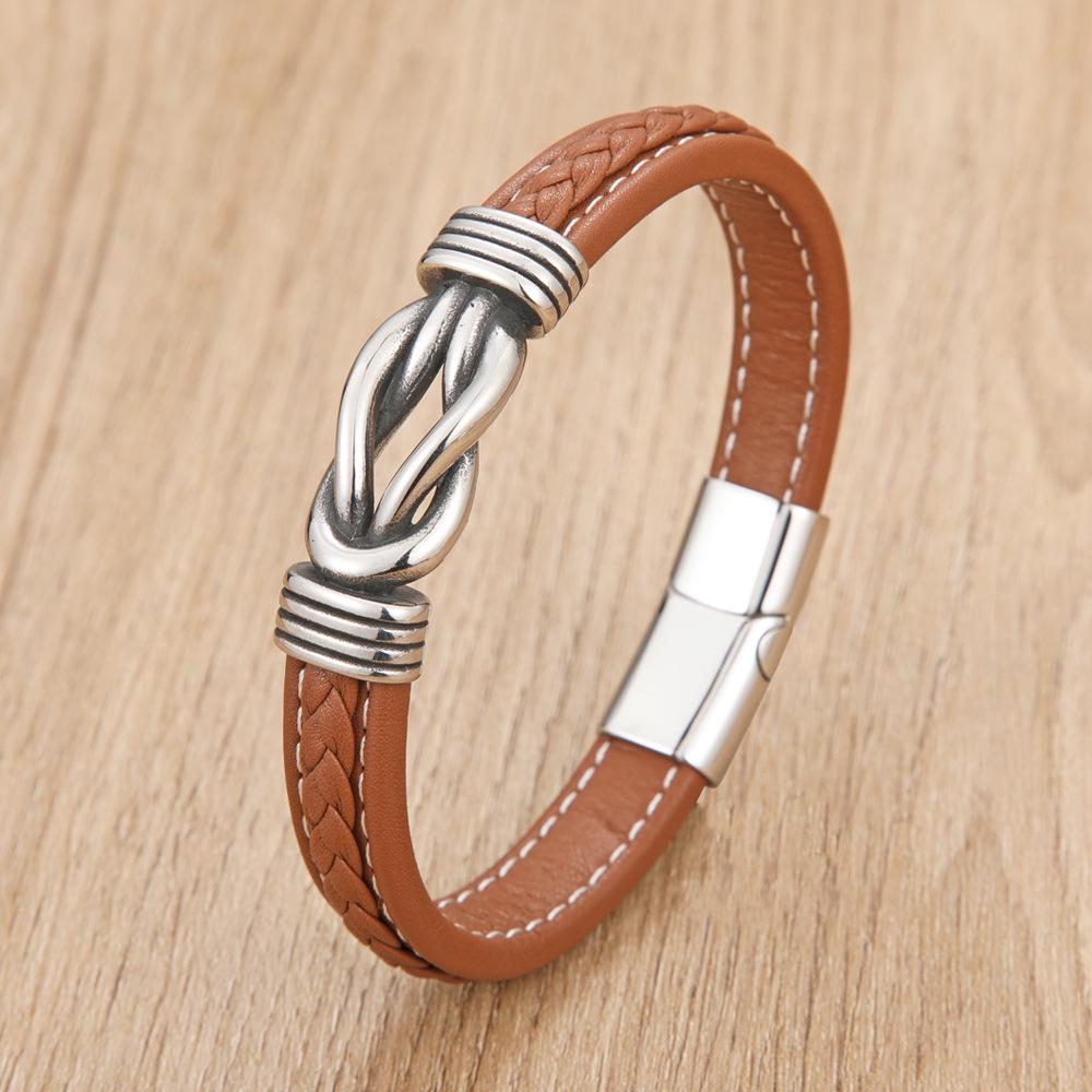 Herren Geflochtenes Lederarmband mit Magnetverschluss aus Edelstahl – Europäisches & Amerikanisches Modeaccessoire
