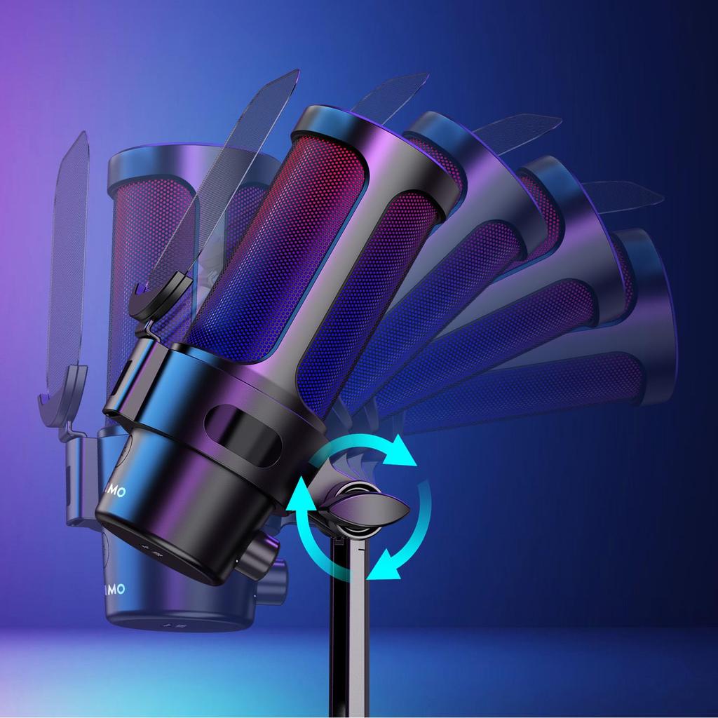 KASIMO USB Condenser Gaming PC Microphone with RGB Volume Control and Mute Headphone Plug Supports Live and Working from Compatible with and PS5