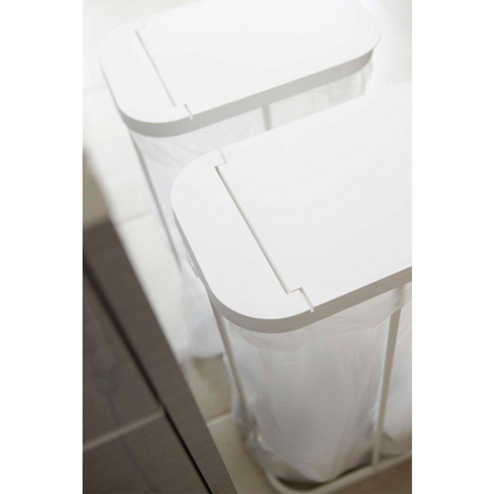 Yamazaki Luce 7552 Slim Kitchen Trash Can with Lid and Trash Bag White (2-Piece Set) Holder,
