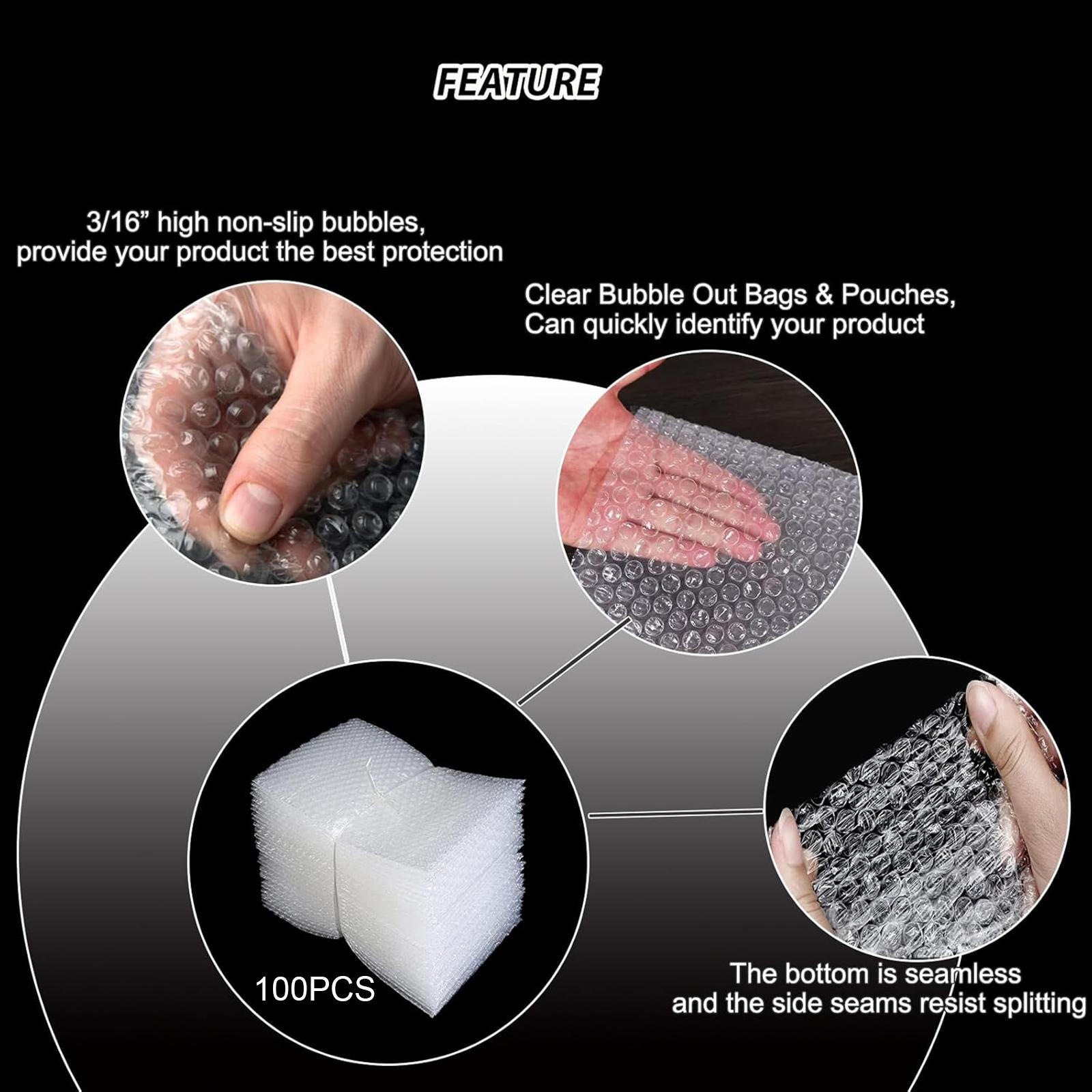 

100 Pieces Bubble Wrap Cushioning Waterproof Clear Out Bags for Packaging, Plates, M