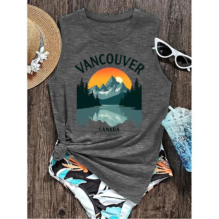 2026 New Vancouver Canada Landscape Print Round Neck Women Sleeveless Casual Soft Vest