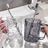 Gehämmerter Glasbecher mit Henkel, Klar & Grau Wasserbecher, Zahnbürstenhalter für Badezimmer, Zuhause, Büro