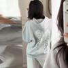 2KWEIRD Women's Shinny Sequin Angel Wings Hooded Jacket Pant Long Sleeve Loose Casual Hooded Pullover New Lady Y2K Autumn Outwears