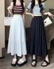 Women's High-Waist Drape Pleated A-Line Skirt - White Korean Style Midi with Hip-Covering Swing