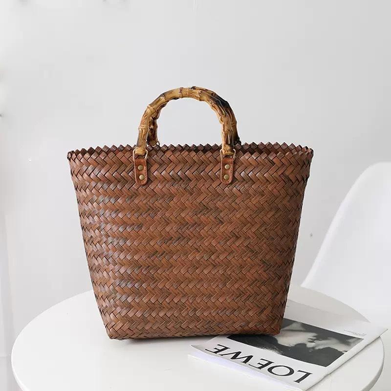 Pure Hand-woven Cabbage Basket Versatile Retro Bamboo Joint Portable Straw Woven Tote Bag Imitation Rattan Woven Gift Bag