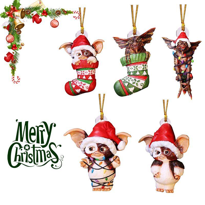 Merry Christmas Gremlins Gizmo Acrylic Santa Hat Pendant Xmas Tree Decor