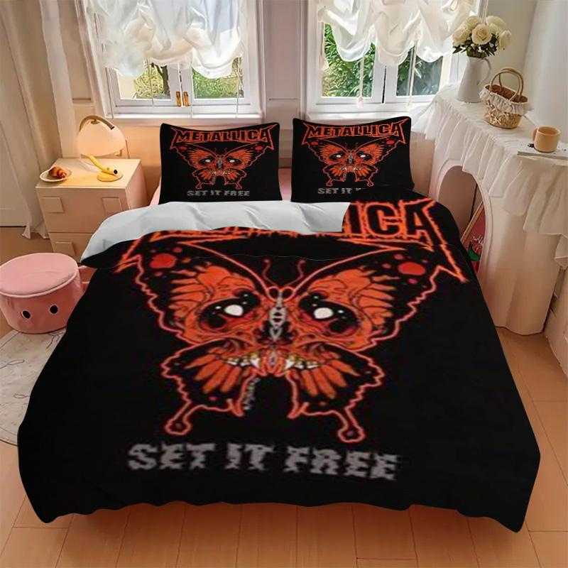 Metallica Butterfly Bedding 3 Piece Set HD Print Duvet Cover Pillowcases for Teens Adult Bedroom Decoration Christmas Gift