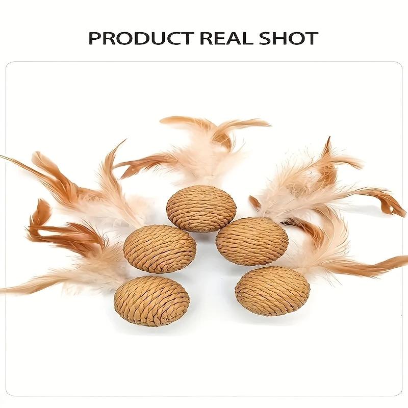 Interactive Cat Toys Rattan Sounding Bells Badminton Cat Chase Tease Cat Toys Rattle Balls Feather Wands Durable Pet Toys