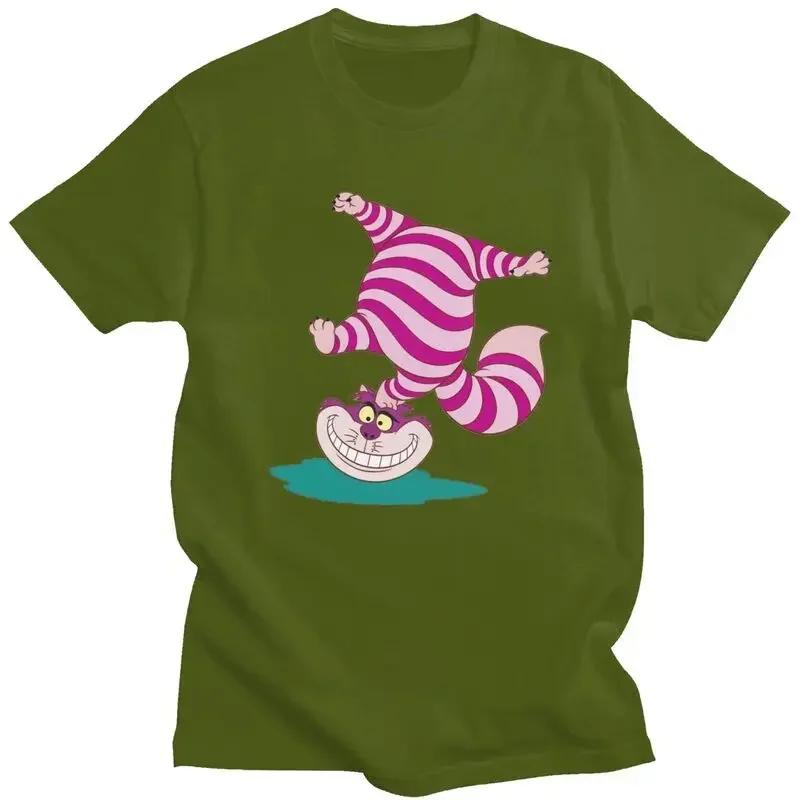 Cheshire Cat Animation Tshirts Short Sleeve Print T Shirt Unique Alice In Wonderland T-shirts Slim Cotton Tee Tops Unisex