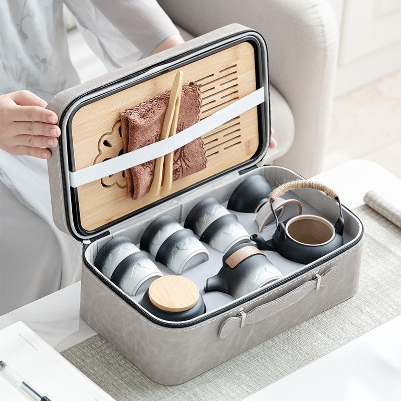 Japanese Light Luxury Gradual Change Beam Pot Tea Set Coarse Pottery Teapot Creative Business Gift Company Gift Print