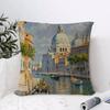Oil Painting Venice Town Cushion Cover Eco Linen Pillow Case DoubleSided Print Breathable Durable Zipper Home Decor Gift